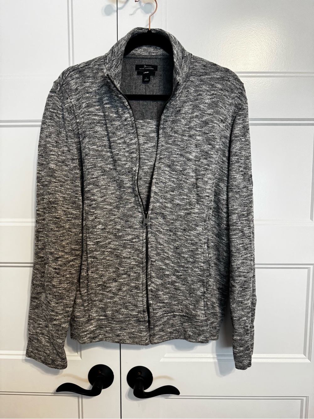 Marc Anthony Luxury Gray Heather Knit Full-Zip Jacket Sweater - Men's